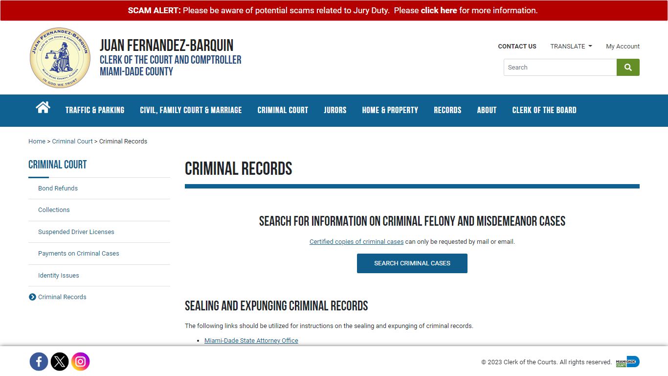 Criminal Records - Miami-Dade County Clerk of the Courts